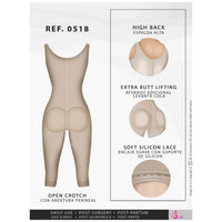 Cargar imagen en el visor de la galería, Fajas Salome 0518 | Stage 1 Post Surgery Bodysuit | Knee Length Full Body Shaper for Women | Powernet - Pal Negocio
