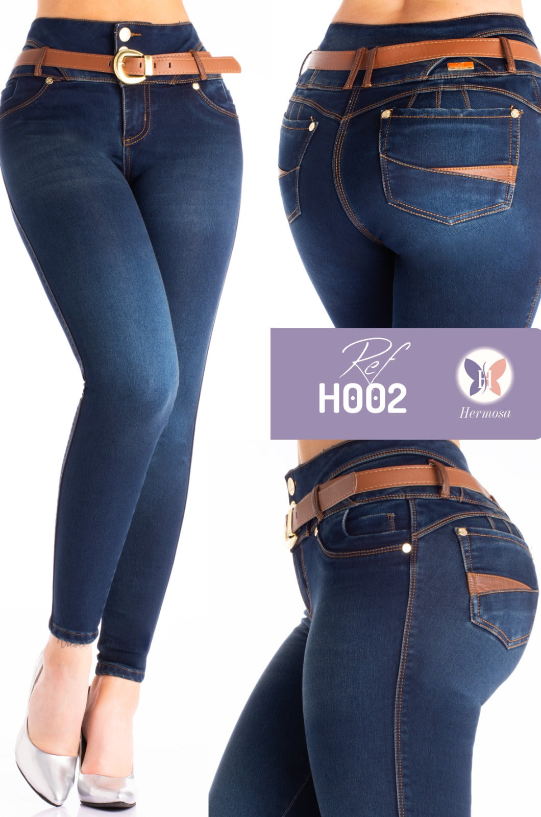 Dark Blue Push Up Jeans with Belt - H002