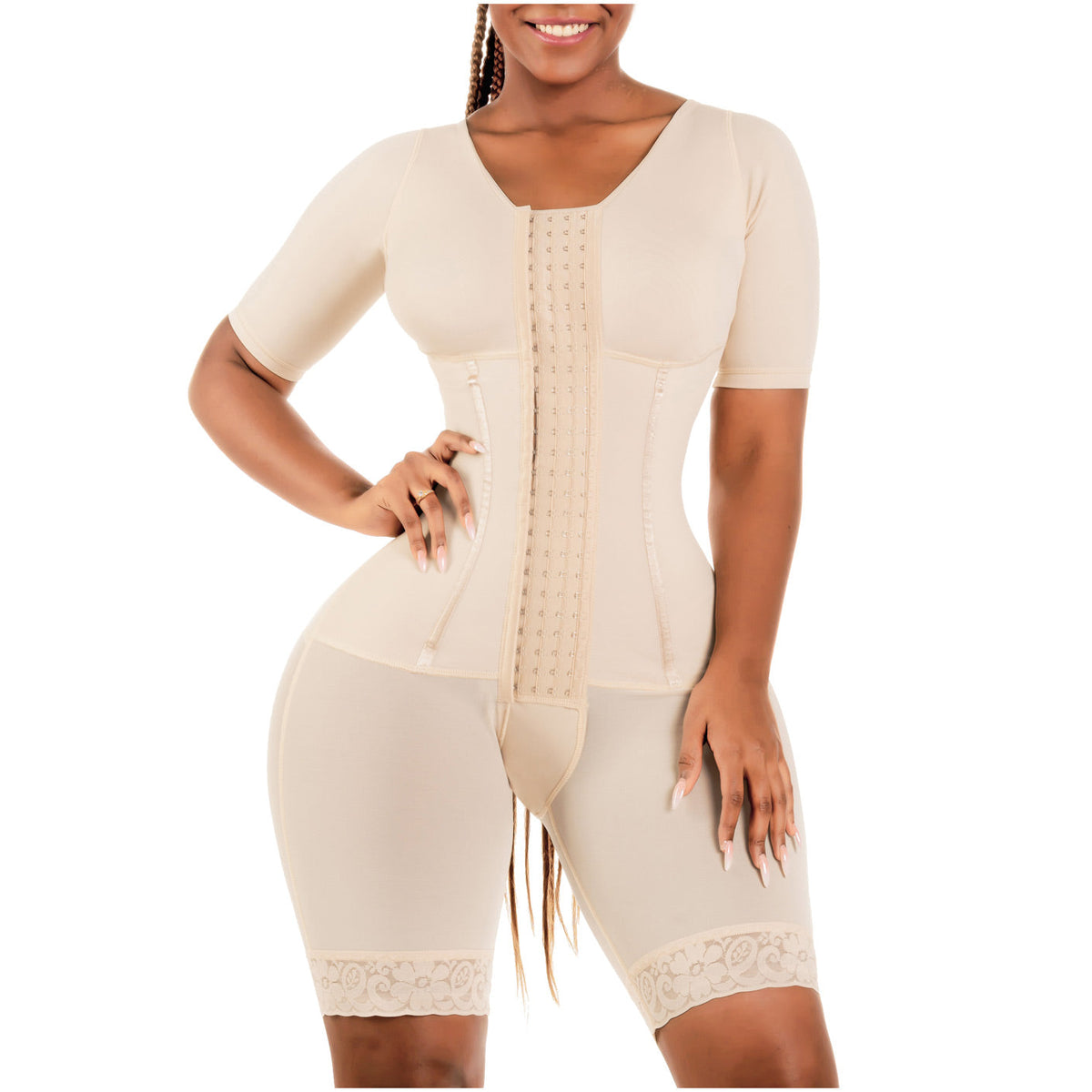Stretchable Full Body Shaper with Sleeves | 3 in 1 Post Surgery Firm Control Garment | 938BF
