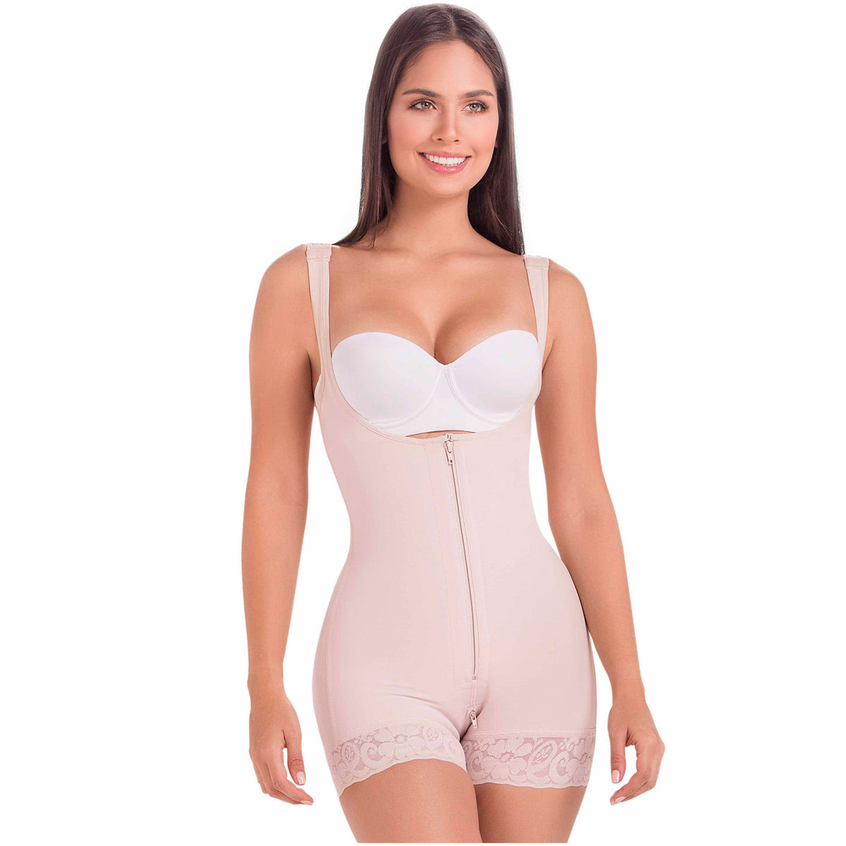 Fajas MariaE 9831 | Mid Thigh Full Body Shaper | Firm Compression Postpartum Bodysuit | Butt Lifter Open Bust